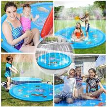 Alberca Tapete Acuático 170cm*170cm Chapoteadero Rociar Agua Al Aire Libre Tapete A Prueba De Salpicaduras Inflable El Mejor Juguete Para Vacaciones Fines De Semana Divertido - AZUL 170CM - Ver 4