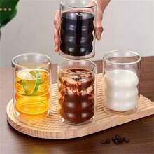 4 件/套双层隔热无柄玻璃杯，4 X 12 盎司耐热透明咖啡杯，非常适合卡布奇诺、茶、拿铁、保温饮料、派对、户外（配有勺子），玻璃双层咖啡杯，派对玻璃器皿适用于拿铁、卡布奇诺、可可、牛奶、果汁饮料 - 透明 - 查看 12