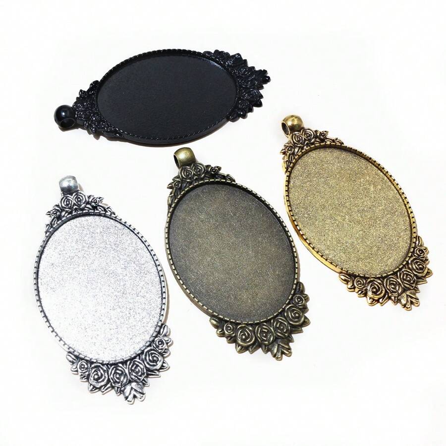 2 cái đế gắn mặt đá cabochon mặt dây chuyền hình oval, kích thước trong 30x40mm, bằng kim loại, phụ kiện làm trang sức DIY - 30x40mm - Xem 1