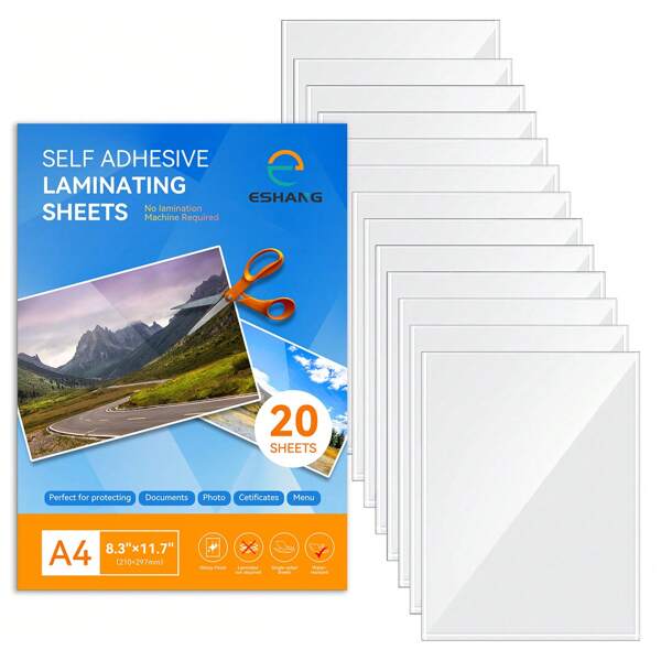20 Blatt selbstklebende Laminierfolien, 8,3 x 11,7 Zoll klare transparente Laminierfolien, keine Maschine erforderlich, selbstklebende Laminierfolien für die Rückkehr zur Schule