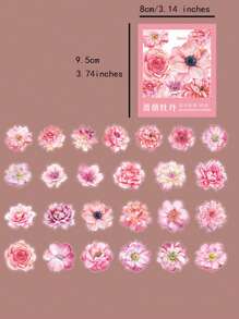 50pcs/Pack Watercolor Pink Flower & Plant Decorative PET Stickers, DIY Scrapbooking Cutting Decor Stickers - Multicolor - View 2