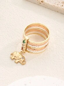 1pc Tricolor Elephant Pendant Ring With Seven Loops, Suitable As A Gift For Friends And Besties. Perfect For Women's Daily Wear And Festive Occasions.