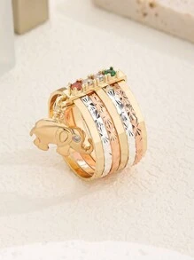1pc Tricolor Elephant Pendant Ring With Seven Loops, Suitable As A Gift For Friends And Besties. Perfect For Women's Daily Wear And Festive Occasions.