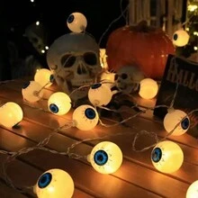 1pc Halloween Eyeball String Lights, Battery Powered 10/20 LED Halloween String Lights For House Decor, Outdoor Holiday Decoration, Garden, Yard, Window, Porch, Halloween And Day Of The Dead Party Atmosphere Decorative Lights (Batteries Not Included)