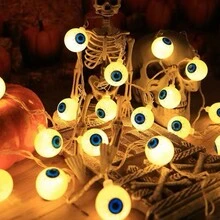1pc Halloween Eyeball String Lights, Battery Powered 10/20 LED Halloween String Lights For House Decor, Outdoor Holiday Decoration, Garden, Yard, Window, Porch, Halloween And Day Of The Dead Party Atmosphere Decorative Lights (Batteries Not Included)