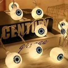 1pc Halloween Eyeball String Lights, Battery Powered 10/20 LED Halloween String Lights For House Decor, Outdoor Holiday Decoration, Garden, Yard, Window, Porch, Halloween And Day Of The Dead Party Atmosphere Decorative Lights (Batteries Not Included)