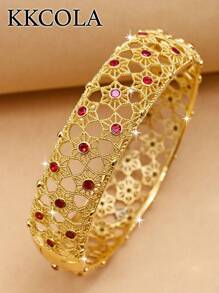 KKCOLA 1 件时尚夸张镂空花朵和方晶锆石扣手镯情人节礼物