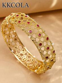 KKCOLA 1 件时尚夸张镂空花朵和方晶锆石扣手镯情人节礼物