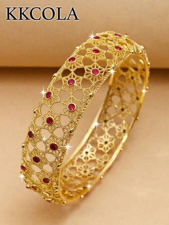 KKCOLA 1 pieza Brazalete de moda con hebilla de flor y circonita cúbica hueca y exagerada para San Valentín