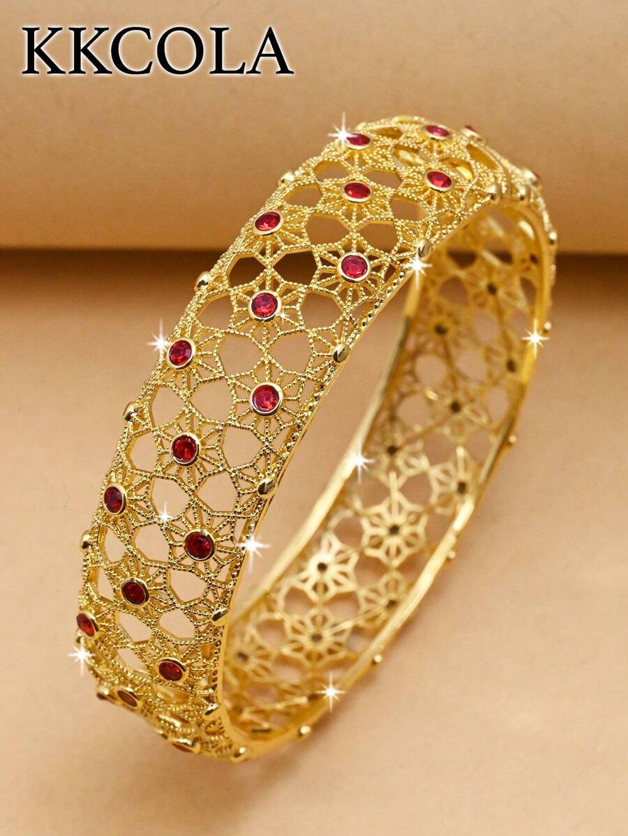 KKCOLA 1 件时尚夸张镂空花朵和方晶锆石扣手镯情人节礼物