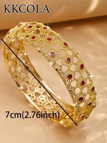 KKCOLA 1 件时尚夸张镂空花朵和方晶锆石扣手镯情人节礼物