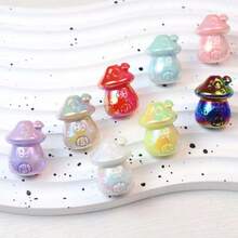 10Pcs Luminous Small Mushroom UV Plating Straight Hole Acrylic Beads For Jewelry Making Scratch-Resistant Wear Applicable DIY Cell Phone Bag Chain Car Hanging Decorative Accessories - Mixing Colors - View 1