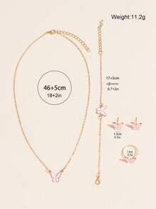 GAIETY 6 Cái/bộ Đồng Hồ Thạch Anh Dây Da Nữ, Vòng Cổ Hình Bướm & Ngôi Sao, Vòng Tay Bướm, Nhẫn, Bông Tai - Hồng - Xem 5