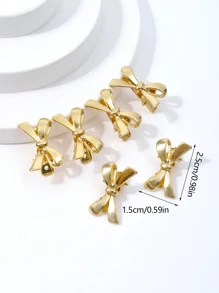 6pcs Bow Hairclips, Cute Sweet Girl Small Size Bangs Clips, Side Clips, Claw Clips - Gold - View 3
