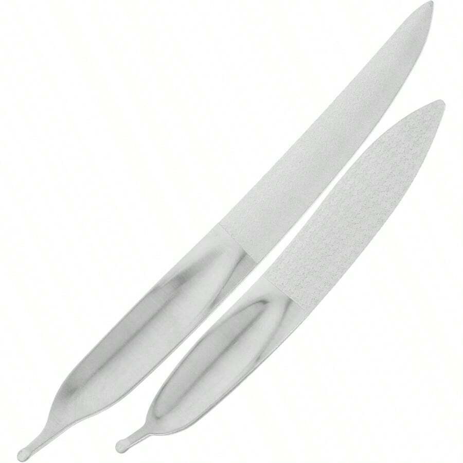 2pcs Nail Files Plume Shaped Stainless Steel Double Sided Nail Buffer Manicure Tools - Silver - View 1