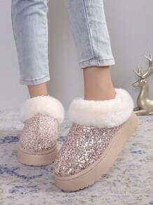 جزمة ثلج برّاقة جديدة للنساء، جزمة دافئة قصيرة، أسلوب موضة، بوت شتوية سميكة بنعل مانع للانزلاق للاستخدام الخارجي في فصل الشتاء - وردي - مشاهدة 5