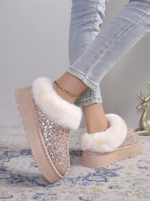 جزمة ثلج برّاقة جديدة للنساء، جزمة دافئة قصيرة، أسلوب موضة، بوت شتوية سميكة بنعل مانع للانزلاق للاستخدام الخارجي في فصل الشتاء - وردي - مشاهدة 3