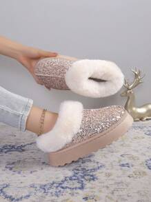 جزمة ثلج برّاقة جديدة للنساء، جزمة دافئة قصيرة، أسلوب موضة، بوت شتوية سميكة بنعل مانع للانزلاق للاستخدام الخارجي في فصل الشتاء - وردي - مشاهدة 1