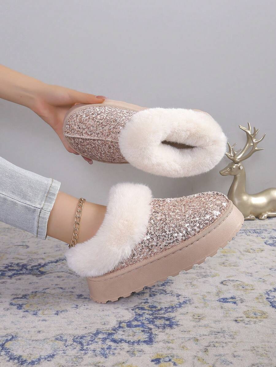 جزمة ثلج برّاقة جديدة للنساء، جزمة دافئة قصيرة، أسلوب موضة، بوت شتوية سميكة بنعل مانع للانزلاق للاستخدام الخارجي في فصل الشتاء - وردي - مشاهدة 1