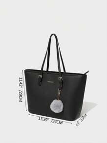 1 pieza Bolso de hombro tipo tote de PU de unicolor con diseño de gran capacidad - Negro - Ver 2