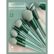 Nuevo Set de 13 brochas de maquillaje portátiles de color marrón café con bolsa de terciopelo, que incluye brocha para colorete, brocha para sombra de ojos, brocha para polvos, brocha para contorno, brocha correctora y Set completo de herramientas de maquillaje,pinceles de maquillaje brochas para maquillaje cepillo maquillaje pincel maquillaje pinceles para maquillaje brochas maquillaje pinceles maquillaje cepillo maquillaje - Verde militar - Ver 4