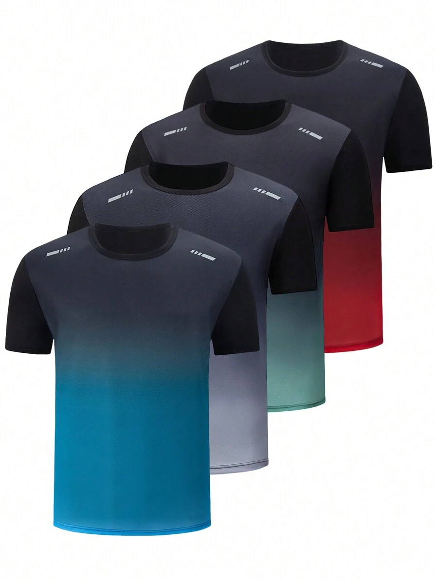 4pcs/Set Teen Boys' Quick Dry Sports T-Shirts, Gradient Color Breathable Mesh Workout Tops For Running, Basketball, Soccer - Multicolor - View 1