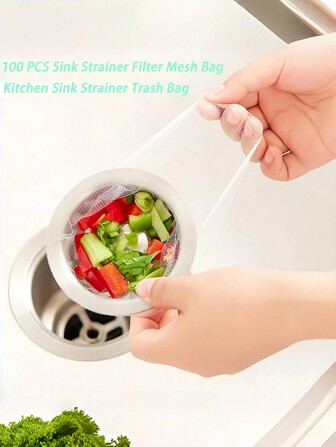 100 个/套一次性厨房水槽排水过滤袋，防堵塞垃圾袋，排水盖网状过滤器