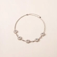 1pc Moonstone Fashion Chain Necklace, Suitable For Daily Wear - Silver - View 2