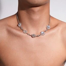 1pc Moonstone Fashion Chain Necklace, Suitable For Daily Wear - Silver - View 1