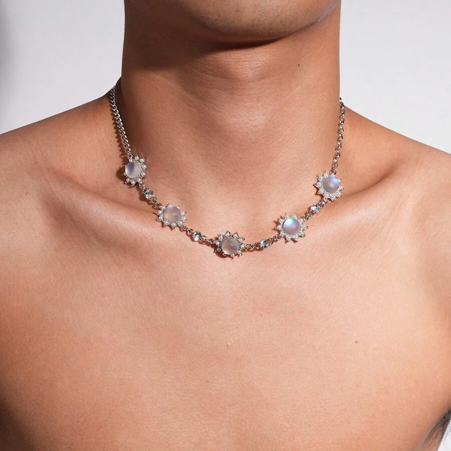 1pc Moonstone Fashion Chain Necklace, Suitable For Daily Wear - Silver - View 1