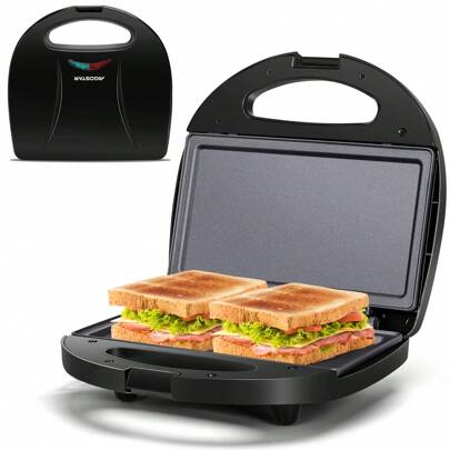 Aigostar Deep Fill Toastie Maker, Sandwich Toaster With Non-Stick Flat Plates, Small Panini Press, Healthy Grill, Indicator Lights, Locking Latch, Black - Roy