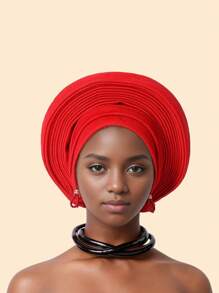 1件优雅重工闪光面料多层可调节头巾帽穆斯林非洲帽，适合日常佩戴、婚礼和派对、睡眠时佩戴。 - 彩色 - 查看 9