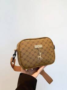 復古獨特款女士手提包，相機造型小肩背旅行袋，百搭時尚 - 卡其色 - 查看 2