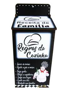 Puxa Saco Parede Casa Organizador Sacolas Regras da Cozinha Mdf - Preto e Branco - Visão 3
