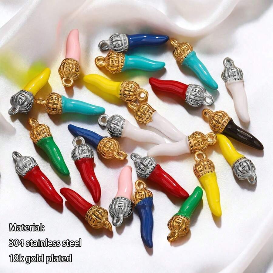 4pcs 304 Stainless Steel Enamel Oil Dripping Chili Pepper Pendant Charms Daily Wear Women's Gift Bracelet Earrings DIY Jewelry Accessories Necklace Pendant Bracelet Earrings - Pendants - View 1