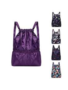 Vibrant Floral Patterned Nylon Drawstring Backpack - Spacious Portable Storage Rucksack With Polyester Lining, No-Closure Design, And Stylish Casual Daypack For Women Outdoor Adventures(Random Pattern) - Multicolor - View 9