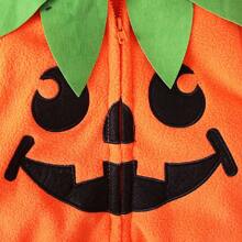 Baby Boy Halloween Pumpkin Face Print Hooded Bodysuit With Striped Pants, Spring Autumn, For Halloween Party - Orange - View 4