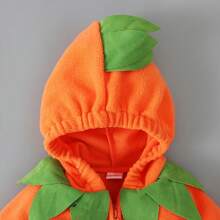 Baby Boy Halloween Pumpkin Face Print Hooded Bodysuit With Striped Pants, Spring Autumn, For Halloween Party - Orange - View 3