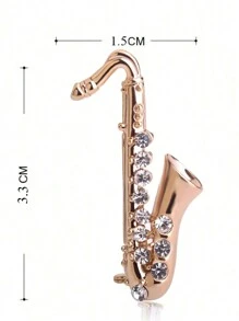 1 Peça Novo Broche com formato de Saxofone, alfinete de lapela de cristal para acessório de trajes de músicos - Dourado - Visão 2