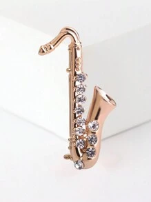 1 Peça Novo Broche com formato de Saxofone, alfinete de lapela de cristal para acessório de trajes de músicos - Dourado - Visão 1