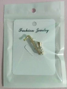 1 Peça Novo Broche com formato de Saxofone, alfinete de lapela de cristal para acessório de trajes de músicos - Dourado - Visão 3