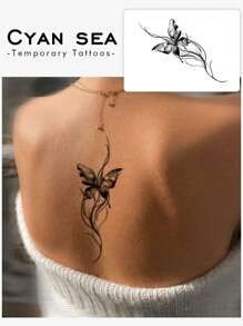 1pc Waterproof, Sweatproof, Washable, Non-Reflective Temporary Tattoo Sticker With PVC Material, Featuring An Elegant Black Butterfly Design, Suitable For Fashion Leader - Black - View 1