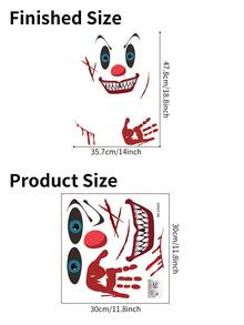 1 件万圣节装饰恐怖表情图案贴纸自粘防水可移除 PVC 马桶盖装饰贴花乙烯基贴花、浴室装饰、浴室装饰、可移除贴纸 - 彩色 - 查看 2