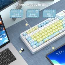 MageGee Air75 Wireless Mechanical Gaming Keyboard RGB PBT Puppy Theme Keycaps Gasket Mount Keyboard 2.4G/BT5.2/USB-C Hot Swappable Custom Pre-Lubed Blue Whale Switch Keyboard Creamy Mechanical Keyboard For Laptop/Tablet//WIN
