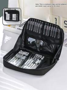 1 Miếng Đơn giản Lớn Mở 12 Lưới Phân loại Văn phòng phẩm Túi bảo quản , Vải Công suất Lớn Dây kéo Kiểu Học sinh Túi bảo quản , Đa chức năng Thuận tiện Lưu trữ Túi đựng - màu đen - Xem 10