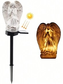 1 个太阳能灯户外角度，适用于墓地、LED 防水天使灯、花园、阳台、庭院、纪念礼物（两种随机选项） - 彩色 - 查看 4