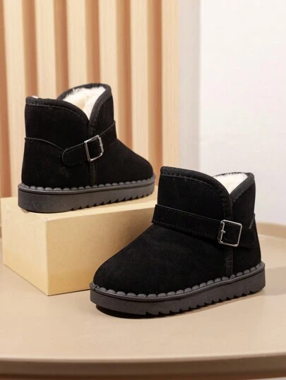 2024 年冬季新款纯色幼儿、男孩和女孩雪地靴，厚实天鹅绒内衬，保暖，适合滑雪和户外使用