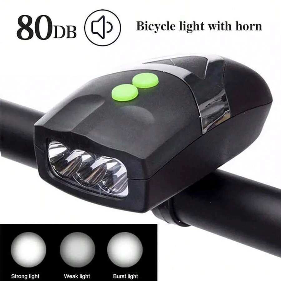 1pc 3LED Bicycle Horn Front Light, Mountain Bike Night Riding Bright Lighting Lamp, High Decibel Warning Horn - Multicolor - View 1
