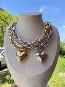 1pc Unique Niche Hiphop Street-Style Chain Heart Pendant Necklace, Clavicle Chain, Party Gift