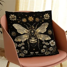 4pcs, Luxurious Vintage Celestial Pattern Decorative Pillowcase - Zipper Closure, 100% Polyester, Moon Phase & Floral Print, Occult Butterfly & Bee Design - Ideal For Sofa, Bed, Car, Living Room Decoration